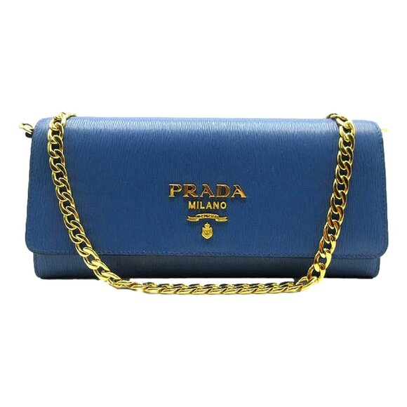 Prada Handbags - Prada Vitello Move Cobalto Blue Leather Chain Crossbody Wallet Clutch